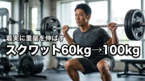 スクワット60kgがきつい状態から100kgへ！着実に重量を伸ばす攻略ガイド