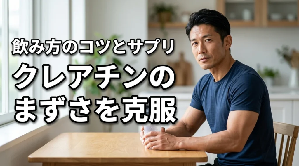 クレアチンがまずいと感じる人へ！不快な味を消す飲み方のコツとおすすめサプリ（記事のアイキャッチ画像）