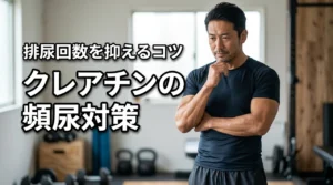 クレアチンと頻尿の悩みを解決！筋トレ効果を維持しつつ排尿回数を抑える方法（記事のアイキャッチ画像）