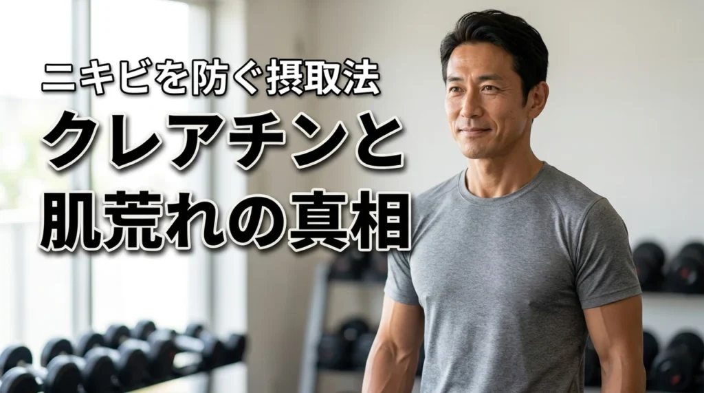 クレアチンを飲むと肌荒れするって本当？ニキビを防いで筋肥大を最大化する摂取法（記事のアイキャッチ画像）