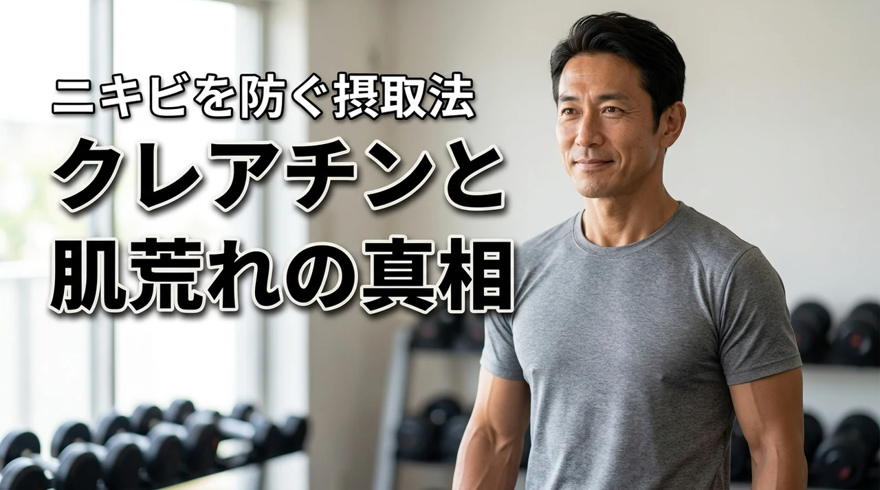 クレアチンを飲むと肌荒れするって本当?ニキビを防いで筋肥大を最大化する摂取法(記事のアイキャッチ画像)