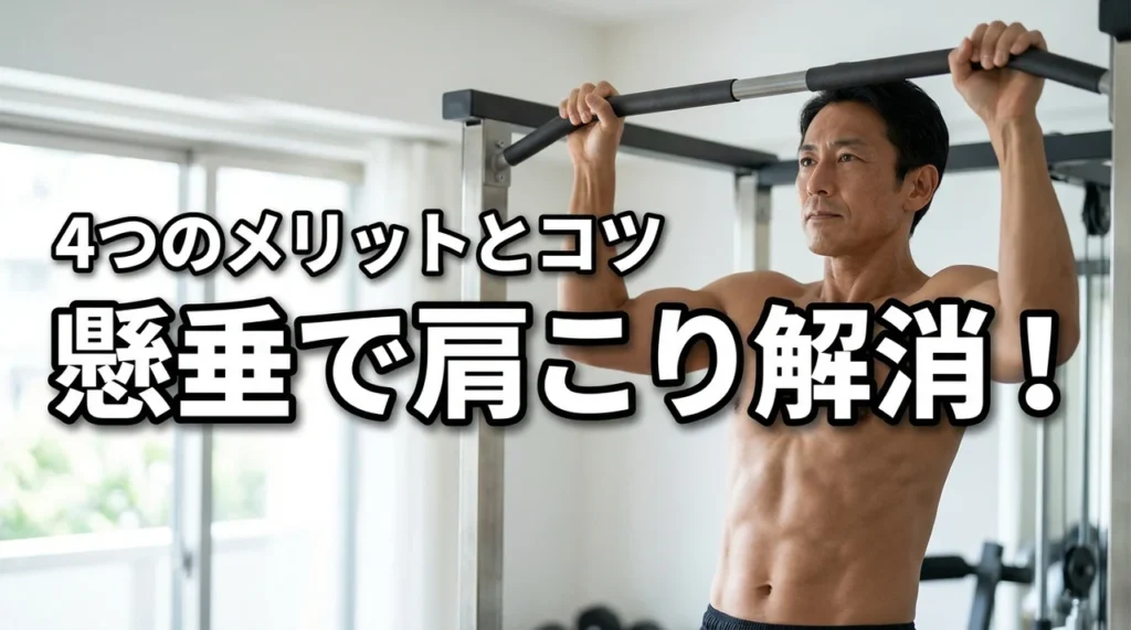 懸垂は肩こりに効果的なの？悪化させない正しいフォームと習慣にする4つのメリット（記事のアイキャッチ画像）